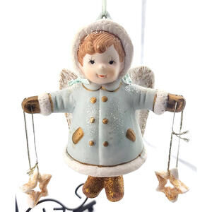 Dolgencorp Holiday Style Porcelain Dangling Angel with Stars Christmas Ornament